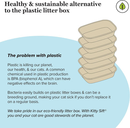 Kitty Sift Disposable Cat Litter Box Large, 6 Count, Durable Portable for Travel and Home, Eco-Friendly Disposable Litter Box Controls Odor for Cats and Kittens