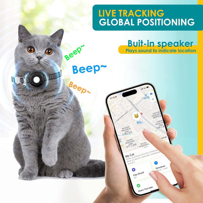 GPS Tracker for Cats, Cat Tracker Compatible with Apple Find My App (Only iOS), No Monthly Fee, Waterproof (White Tracker, Black Cat Collar)