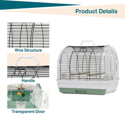 Portable Bird Cage Carrier for Small to Medium Birds,Secure Multi-Access Locking Doors, Easy-to-Clean Slide-Out Tray, and Natural Wood Perches with Transparent Feeders