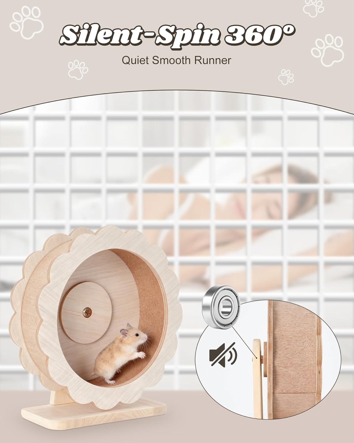 Wooden Hamster Wheel,10/12 Inch Silent Exercise Running Wheel,Cute Rat Wheel,Mouse Wheel, Durable Small Pet Toy for Dwarf Hamsters,Gerbils, Mice, Chinchillas, Hedgehogs,Guinea,rueda para hámster