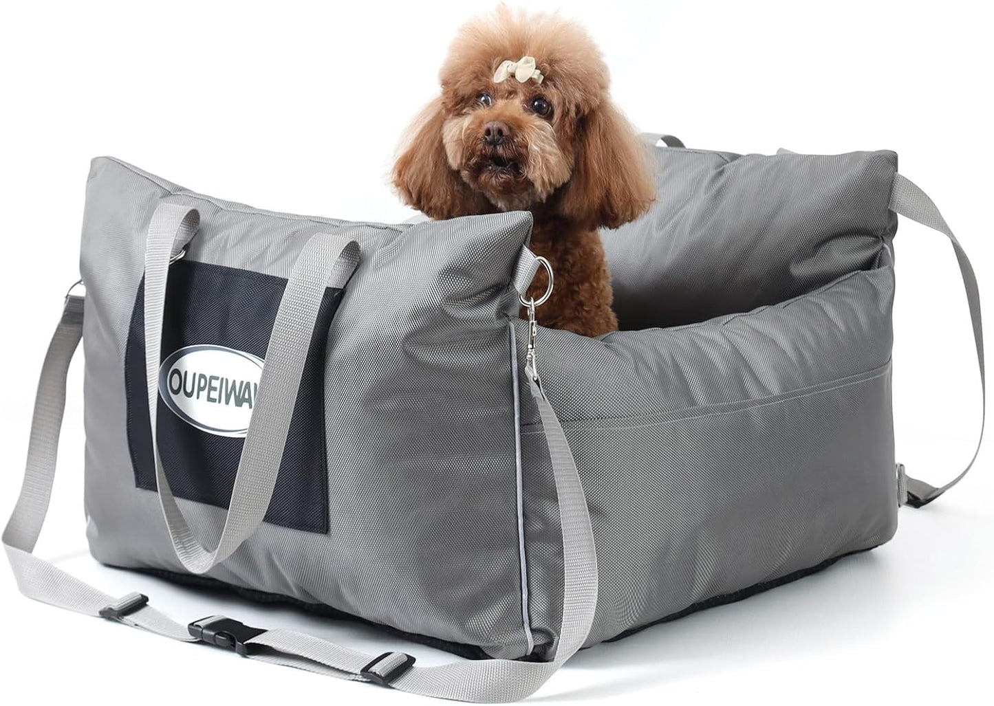 Dog Car Seats for Small & Medium Dogs, Waterproof Dog Booster Seat with Storage Pockets Soft Travel Bed with Clip-On Safety Dogs Leash and Secure Straps Puppy Travel Carrier Bed，Gray