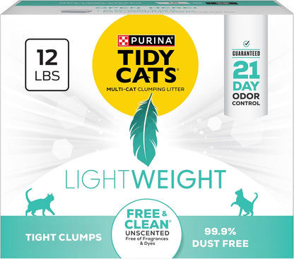 Purina Tidy Cats Lightweight Free and Clean Unscented, Multi-Cat, Clumping, 99.9 Percent Dust Free Cat Litter - 12 lb. Box