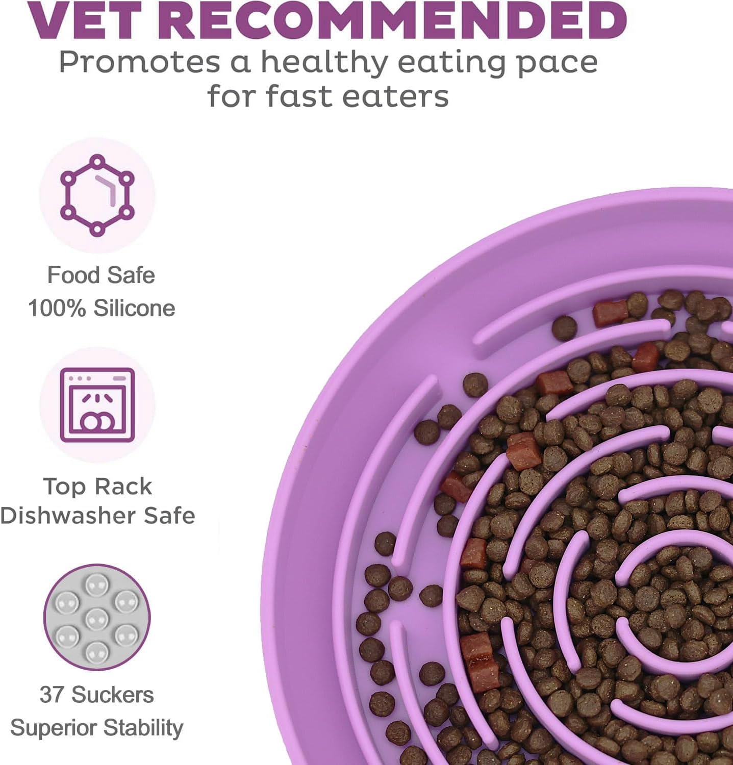 Slow Feeder Dog Bowls, Interactive Silicone Dog Feeding Bowls for Dogs & Cats, Slow Feeder Non-Slip with Suction Cups, Anti-Choking, Non BPA, Reduces Boredom, Anxiety, Dishwasher Microwave Safe