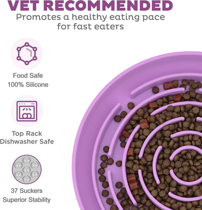 Slow Feeder Dog Bowls, Interactive Silicone Dog Feeding Bowls for Dogs & Cats, Slow Feeder Non-Slip with Suction Cups, Anti-Choking, Non BPA, Reduces Boredom, Anxiety, Dishwasher Microwave Safe