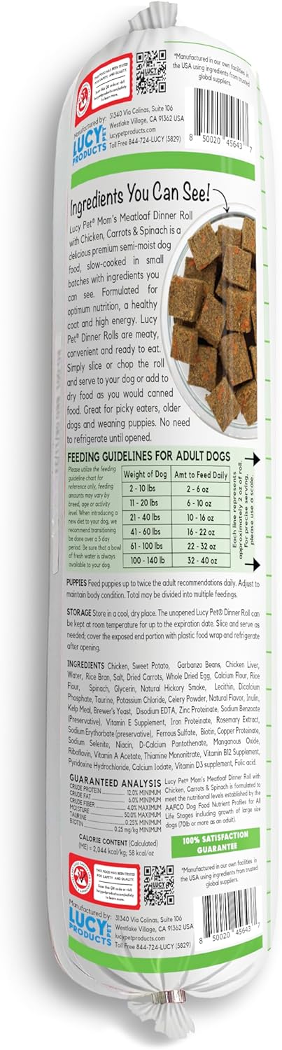 Lucy Pet Dinner Rolls-Mom's Meatloaf Chicken with Carrots and Spinach 4lb