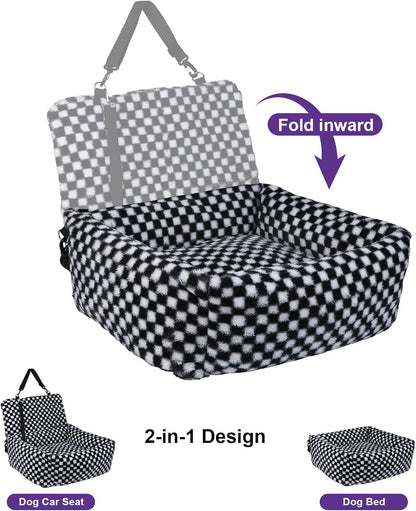 Dog Car Seat for Small Dogs,Medium Dog Car Bed with Detachable Washable Cover,Pet Puppy Booster Cars Seats with Safety Belt Up to 30 lbs(Grid Black)