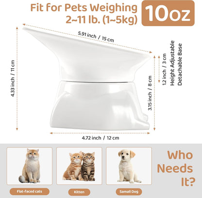 Small Elevated Slow Feeder Cat Bowl,Cute Tilted Detachable Cat Slow Feeder Food Bowls,Anti Vomiting Raised Pet Bowl for Dry and Wet Food,Whisker Friendly,Suitable for Cats & Small Dogs,White
