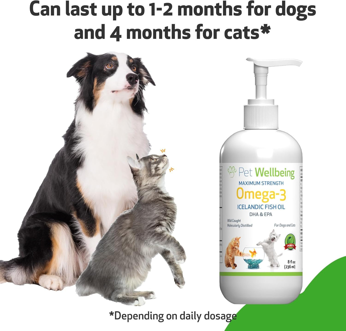 Pet Wellbeing Omega-3 Icelandic Fish Oil for Dogs - Wild-Caught, Cold-Water Fish, Healthy Skin and Coat, Joint Health and Mobility, Fatty Acids, Anchovies, Sardines - EPA, DHA - 8 fl oz (236 ml)