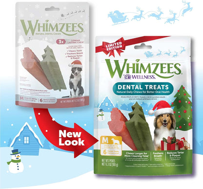 WHIMZEES Wellness Holiday Dog Dental Treats, Christmas Gift for Dogs, Size Medium Stick, (6 Count)