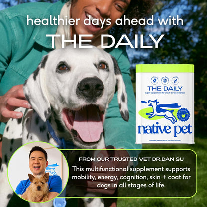 Native Pet Dog Vitamins & Supplements - 11-in-1 Vitamin Powder for Dog Food Topper - Collagen, Glucosamine, Probiotics, Omega & More- Supports Healthy Gut, Mobility & Overall Health - 90 Scoops