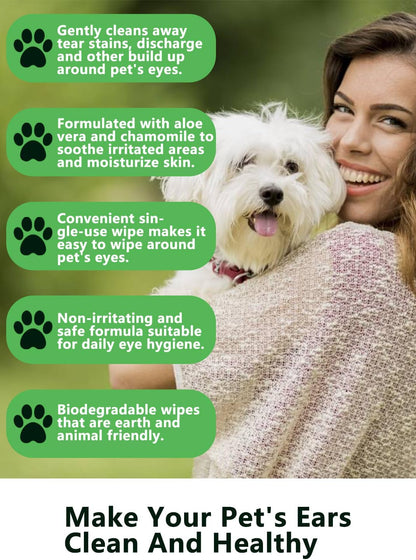 Dog Eye Wipes - Tear Stain Remover for Dogs, Gentle Formula for Cats and Dogs, Quick Care for Bright Fur, Thick, Soft and Skin-Friendly, 120pcs