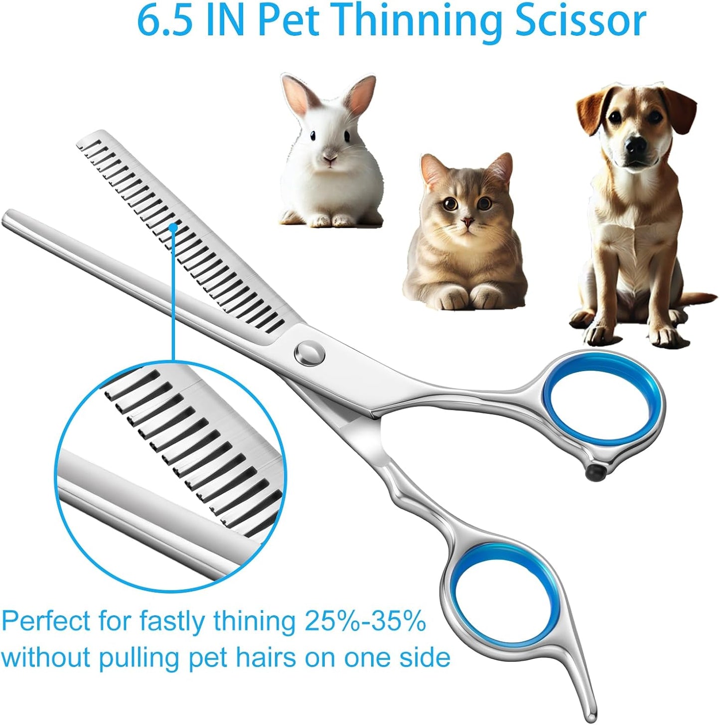 5 in 1 Upgraded Thicken Dog Grooming Scissors, Professional Dog Scissors for Grooming with Safety Round Tips, Lengnoyp Stainless Steel Thinning Shears, Pet Cat Shears for Grooming Kit