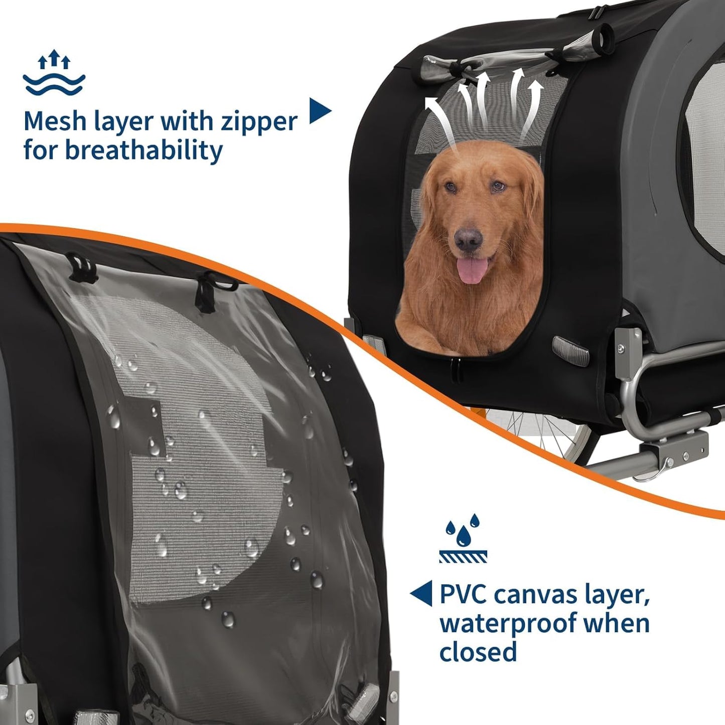 Dog Bike Trailer for Large Dogs - 88Lbs Capacity Pet Bicycle Carrier with 16" Air Tires, Foldable Oxford Fabric Design & Universal Bicycle Coupler | Safe Cycling Cargo Cart for Medium/Large Pets