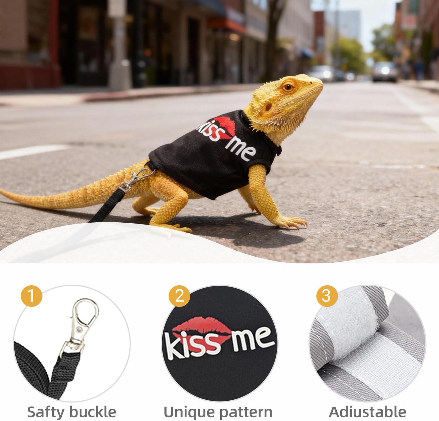 Adjustable Bearded Dragon Harness & Leash Set with Costume Clothes – Handmade Reptile Walking Outfit for Lizards, Chameleons, Small Pets & Guinea Pigs, Halloween Photo Prop & Dress-Up