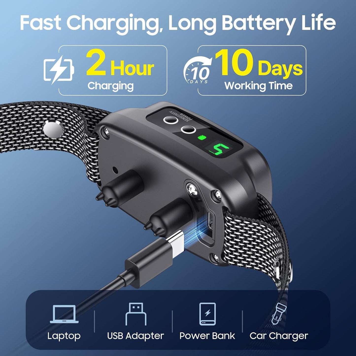 Bark Collar 2 Pack, Dog Bark Collar for Large Medium Dogs 30-120lbs, Automatic Waterproof Barking Collar with Beep Vibration and 5 Adjustable Sensitivity