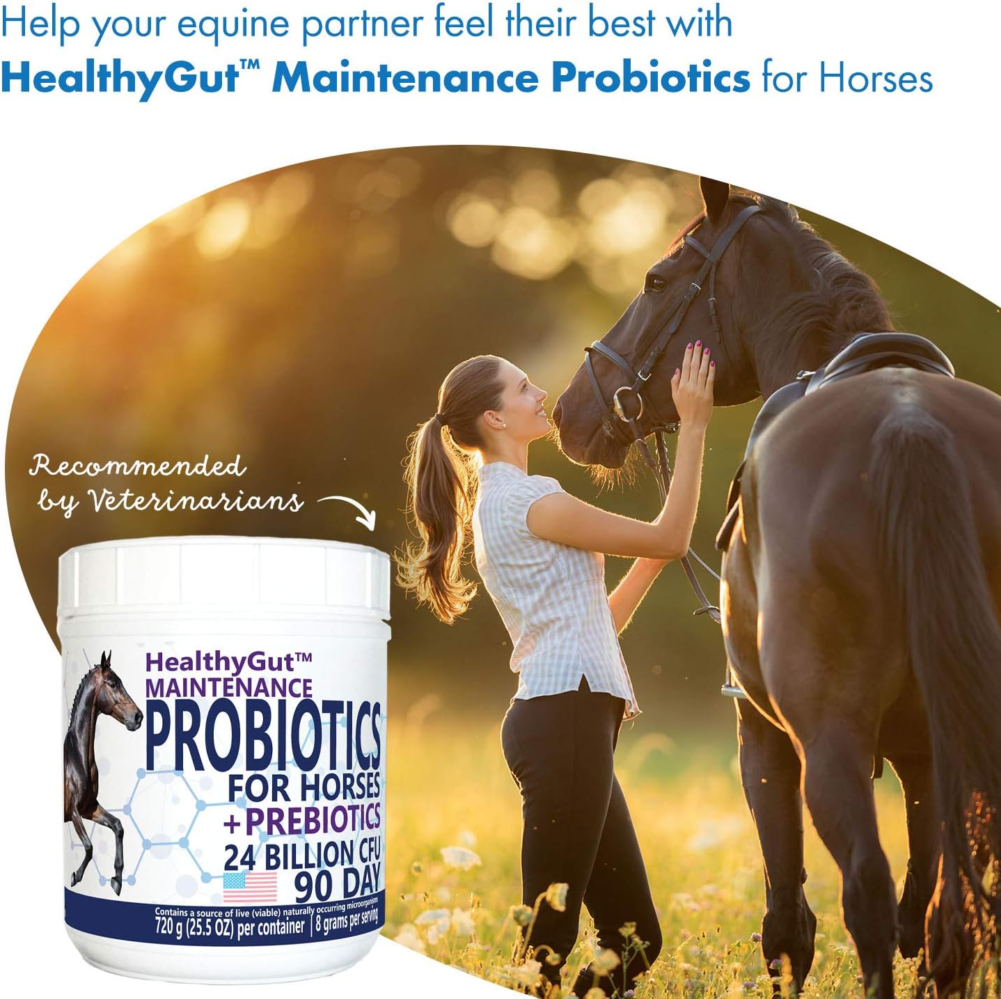 HealthyGut™ Probiotics for Horses Dietary Supplement, All-Natural Digestive System Maintenance Formula (90 Days)