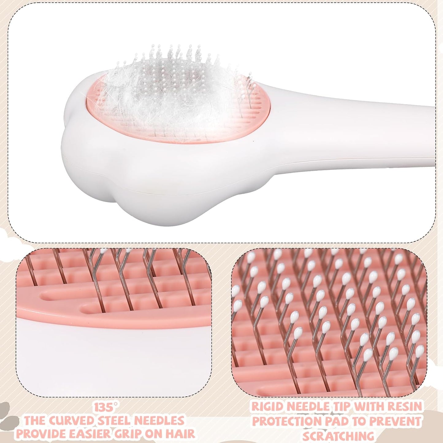 Self-Cleaning Cat Brush, Durable Slicker Pet Hair Cleaner Brush with Release Button Practical Pet Grooming Shedding Comb Tool Suitable for Long Short Haired Kitten Cat Dog