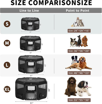 DONORO Dog Playpen Portable Pet Play Pens for Small Dog/Cat/Rabbit/Chicks, Cat Playpen Indoor/Outdoor with Carring Case, Removable Zipper Top and Bottom (Black, Large (46"x46"x23"), 8)