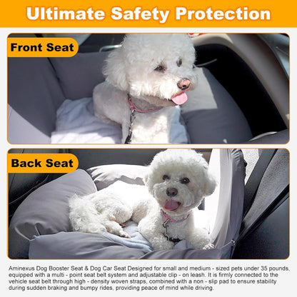 Dog Car Seat for Small Dogs– Waterproof Booster Seat with Memory Foam Cushion, Clip-On Safety Leash, Fits Front & Back Seat, Travel Carrier Bed, up to 25lbs