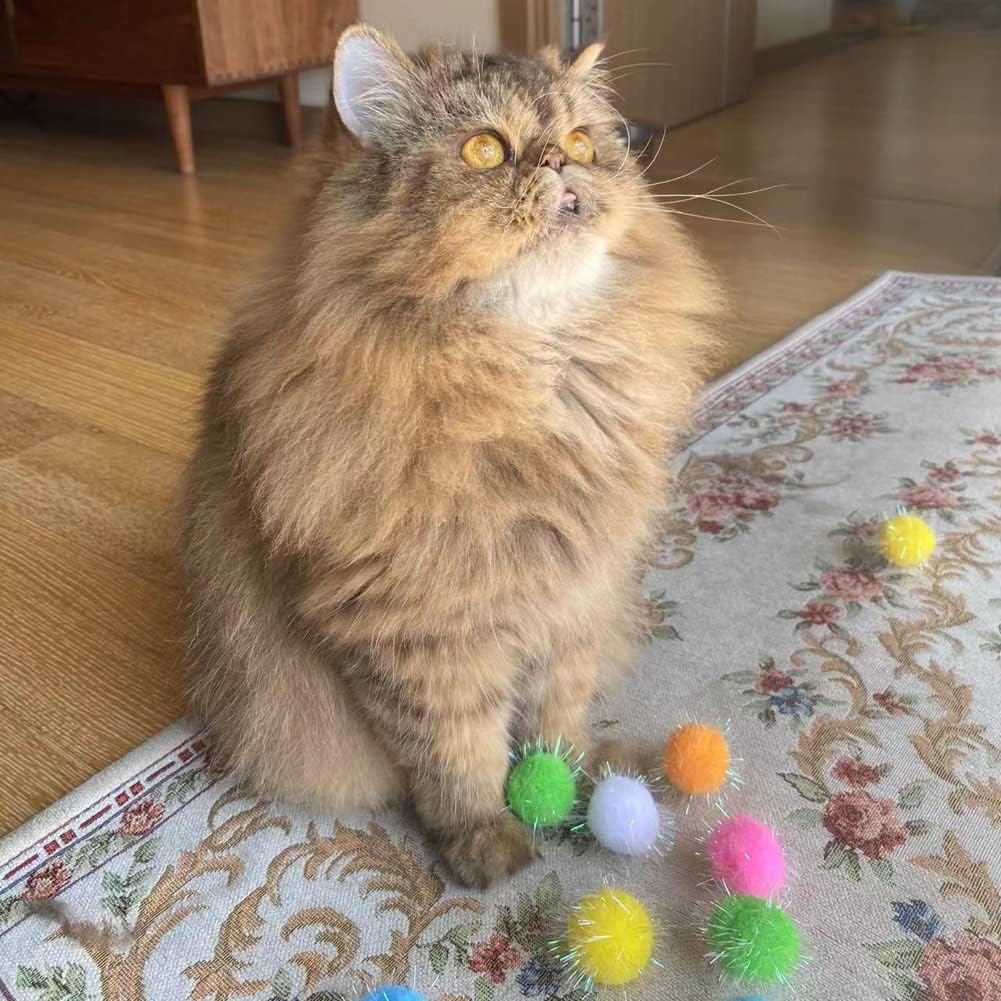 20PCS 1.5INCH Extra Large Cat's Favorite Chase Glitter Ball Toy Sparkle Pom Pom Balls