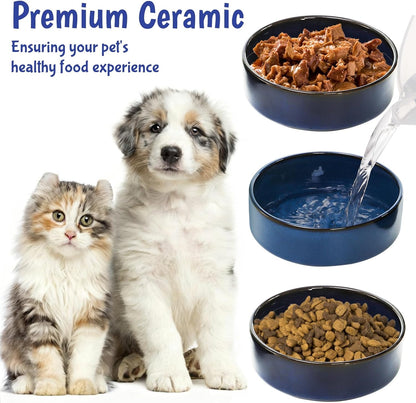 SOUJOY Ceramic Dog Cat Bowls Set with Stand, Non-Slip Elevated Small Dog Bowls, 2 Cups Slow Feeder Bowl Set, Dual Food and Water Bowls for Small Sized Dog, Puppy, Cat (6.1 in/17 oz)