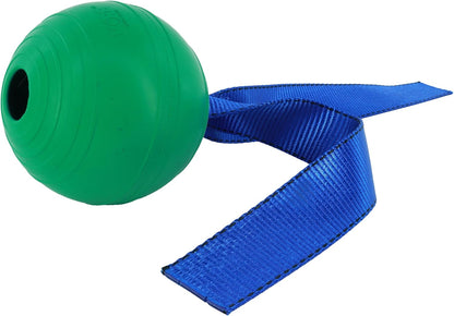 KoreFlex Ball & Tail - Horse-Equine Toy, 4.75" Green Ball, Shape Maintaining Rubber, Durable Strap, Treat Stuffing Center, Toss-Bounce-Play