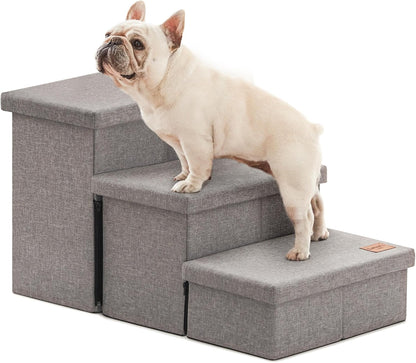 Love's cabin Dog Stairs for High Bed 18"H,Foldable Pet Stairs for Small Medium or Large Dogs Puppy with Storage for Bed or Couch, Cat Dog Steps Ramp with Zip up to 200 lbs(Solid Grey,3 Steps no Condo)