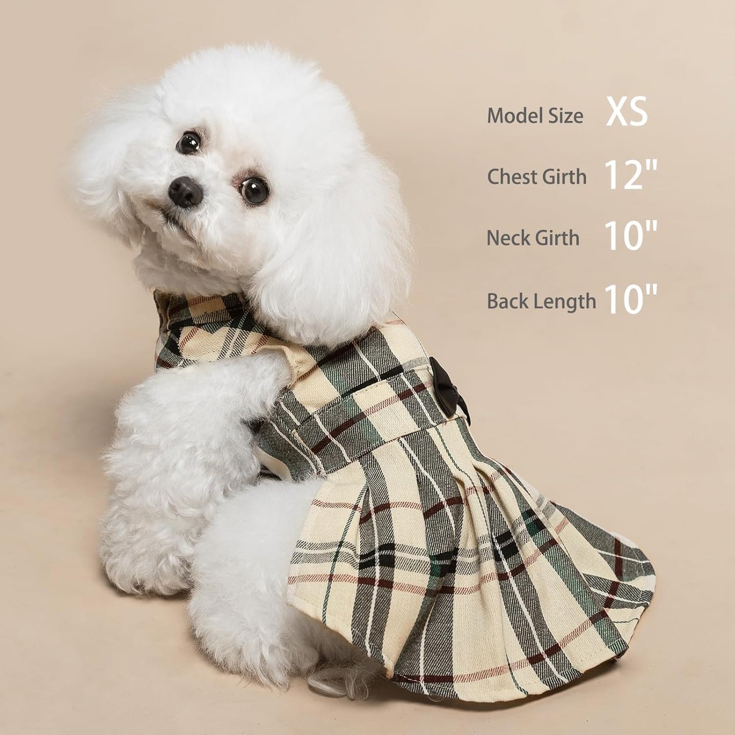 PUPTECK Classic Plaid Dog Dress Cute Puppy Clothes Outfit Small