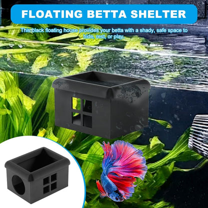 Floating Bettas Fish Hideout with Window 3D Fish Breeding Box & Shelter Floating Feeding Plat-Form for Bettas Tanks Rest Cave for Small Aquariums(Color:Black)