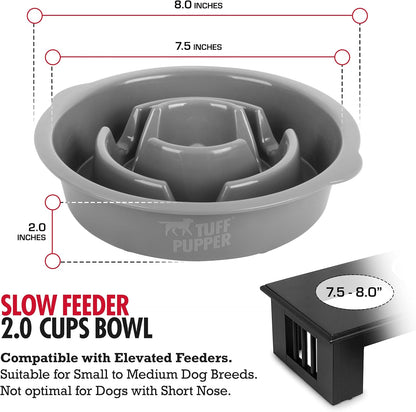 Tuff Pupper Slow Feeder Insert Bowl | Puzzle Maze Slows Down Eating | Elevated Feeder Tray Bowls | Standalone Dog Bowl | Pet Bowls Insert | Easy Clean Dishwasher Safe (2 Cups - Fits 7.5-8 Inch Hole)
