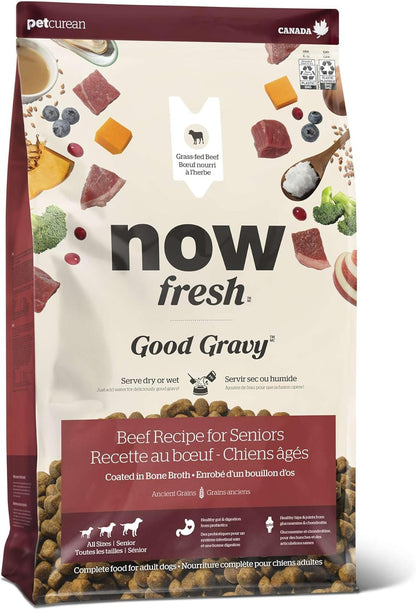 Now Fresh Good Gravy Premium Dry Senior Dog Food with Grass-Fed Beef & Ancient Grains, Healthy Kibble Coated in Bone Broth – Just Add Water to Moisten, Made with Real Red Meat, 3.5 lb Bag