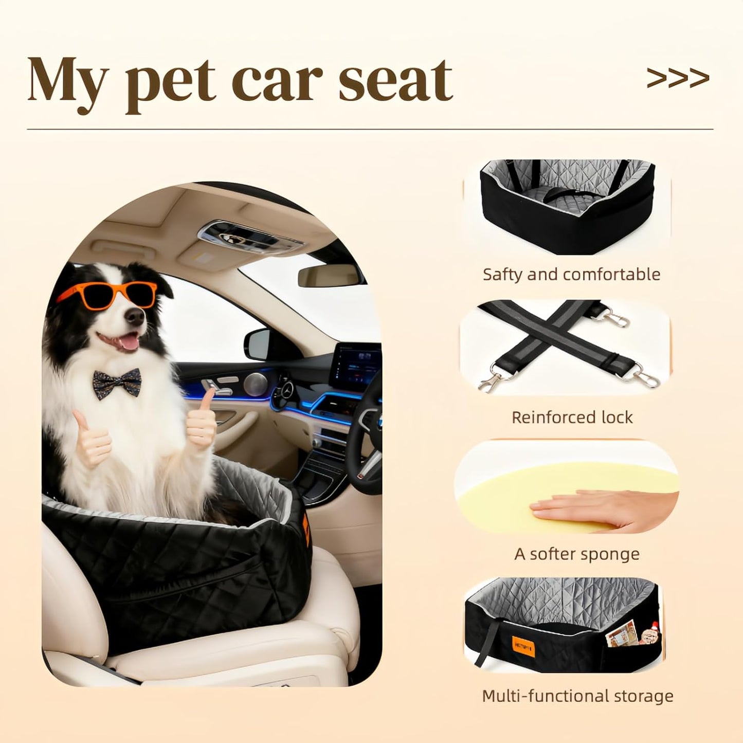 The netsekepet Suitable for Dogs Under 32 pounds, pet car Safety Seats, Detachable and Washable pet Seats, Travel beds with Storage Bags and seat Belts, Color - Black/Gray