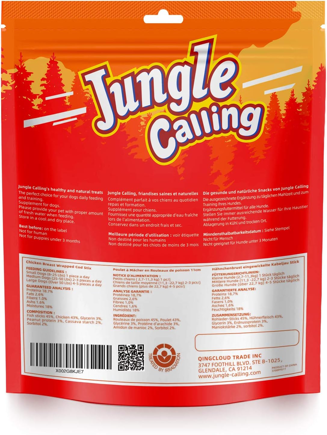 Jungle Calling Rawhide Free Treats for Dogs, Chicken Wrapped Cod Sticks Dog Treats, Soft Chewy Snacks for Training Rewards, 10.6 oz (Chicken)