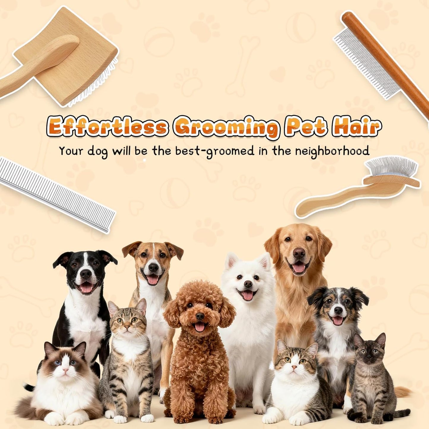 3 PCS Slicker Brush for Dogs, Makerfire Ergonomic Dog Slicker Brush for Grooming Long Hair Dogs, Professional Dog Grooming Brushes with Detangler Comb for Golden Doodle & Poodle