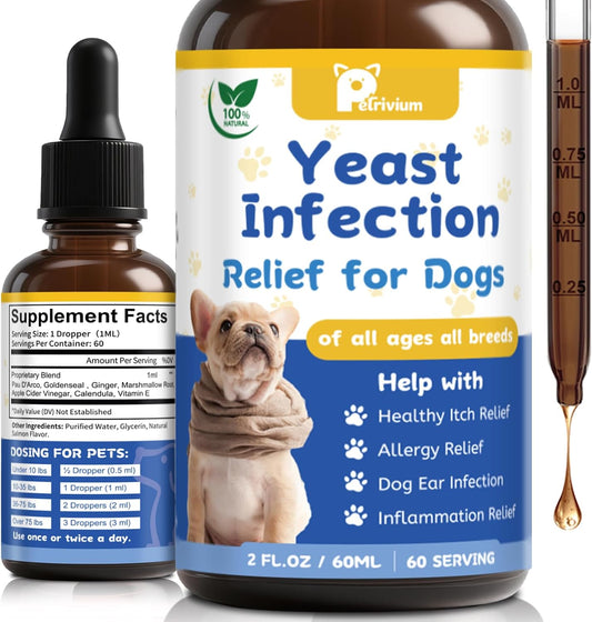 Yeast Infection Treatment for Dog, Natural Dog Yeast Infection Relief for Itchy Skin & Ear - Allergy & Paw Itching, Soothes Irritation & Reduces Inflammation Herbal Dog Supplement Drops