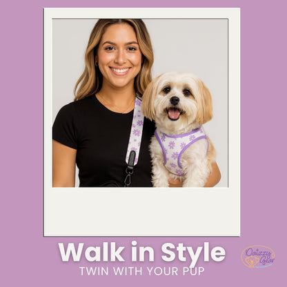 Dog Rope Leash + Crossbody Treat Bag with Poop Bag Dispenser - 44 LBS /6FT Medium Size Leash - Purple Daisy Dream