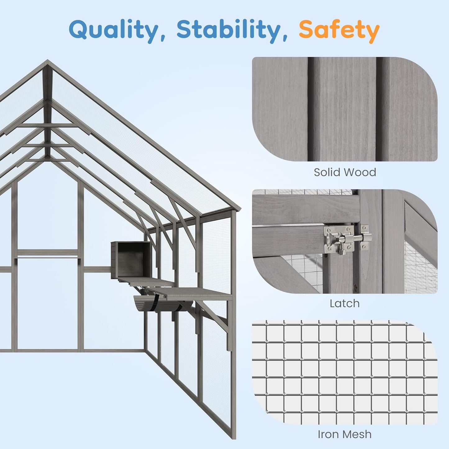 Extra Large Catio – Walk-in Outdoor Cat Enclosure for Multiple Cats, 110" Multi-Level Wood Cat Patio Playpen with Weatherproof Roof, Bridges, Condos and Door Access
