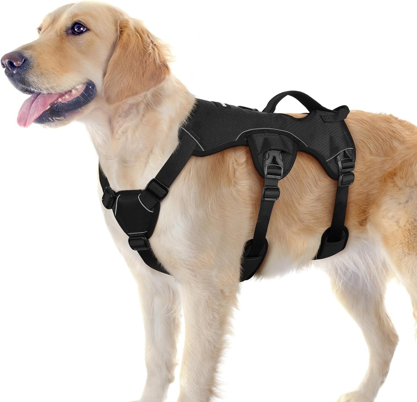 rabbitgoo Escape Proof Dog Harness, Soft Padded Full Body Pet Harness, Reflective Adjustable No Pull Vest with Lift Handle and Leash Clip for Large Dogs Walking Hiking Training, L, Black