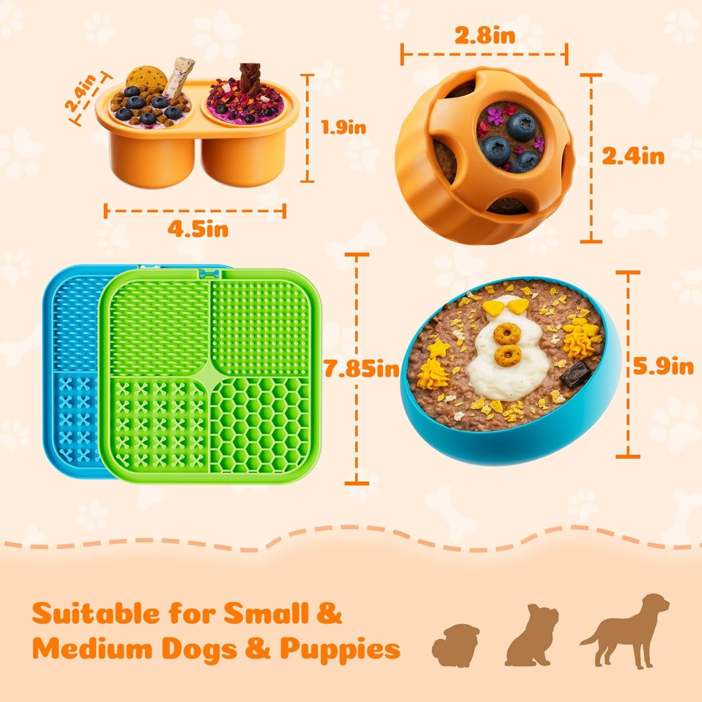 KILIN Dog Enrichment Toys 6 Pack - Dog Toys to Keep Them Busy, Lick Mat, Ball & Bowl with Peanut Butter, Frozen Treat Puzzle Dispenser for Anxiety Relief, Reduce Boredom, Perfect for Bathing Grooming