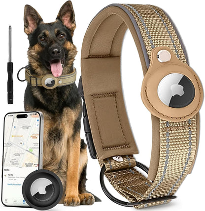 Ericfavre Airtag Dog Collar, Reflective Dog Collar with Airtag Holder, Comfortable Padded and Adjustable Airtag Dog Tracking Collar with Airtag Dog Collar Holder for Small Medium Large Dog (Beige, S)