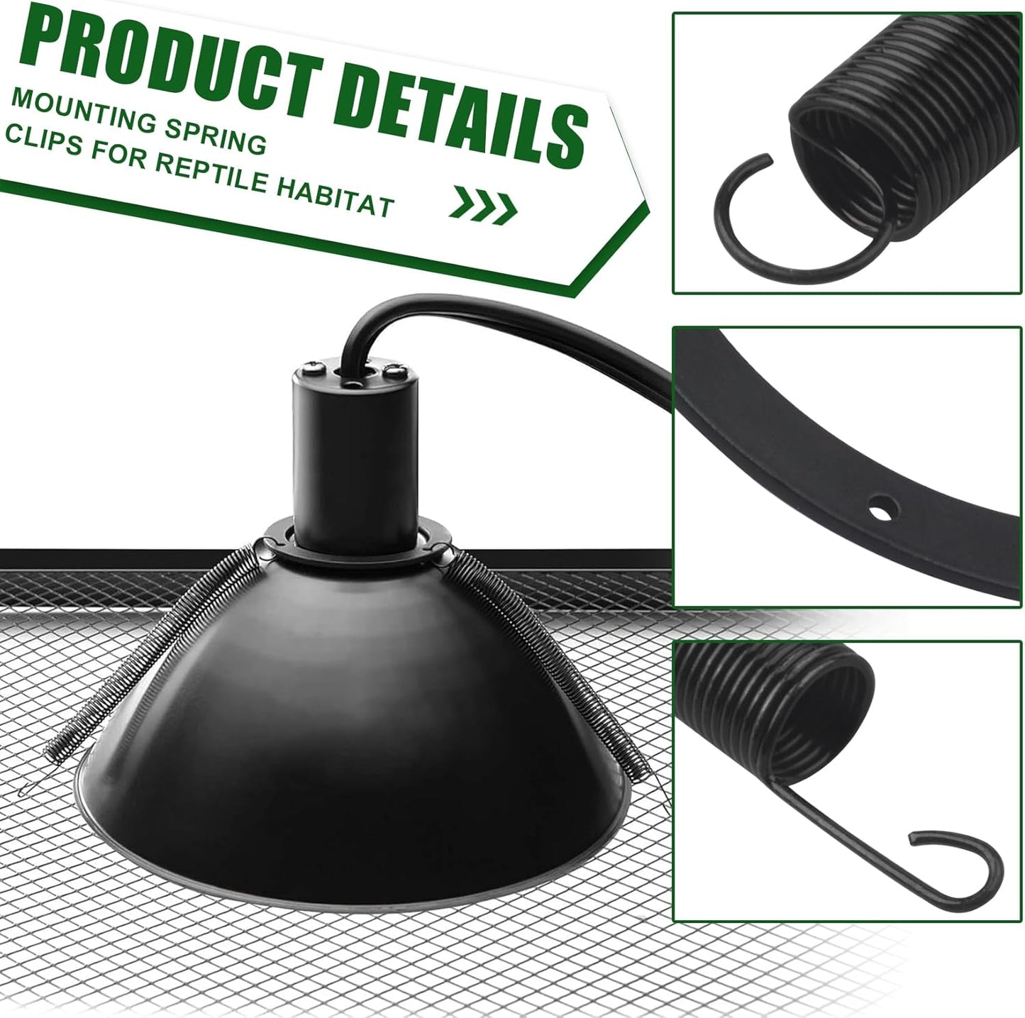 Mounting Spring Clips for Reptile Habitat Lighting Domes, Fits most reptile lighting domes,terrarium mesh screens, and heat lamp covers, 5.5"/8.5" Domes,Most Standard Domes and Screen Covers (3 pack)