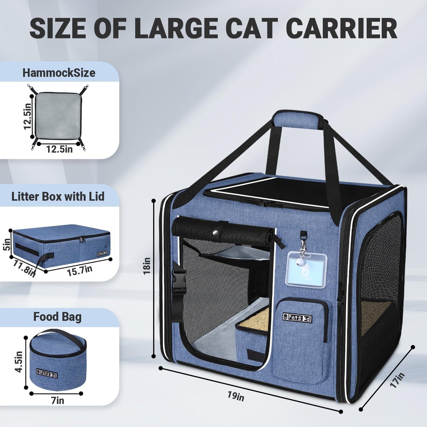 Petskd Combinable Large Cat Carrier with Litter Box for Car Travel, 19"x17"x18" Portable Soft Pet Carrier for 2 Small Cats with Safty Zipper Locks for Vet