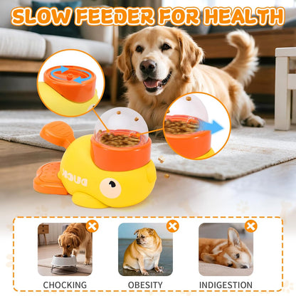 Interactive Treat Dispenser Dog Toy, Duck Puzzle Treat Toy for Small Large Smart Cats Dogs IQ Training and Mental Stimulation, Enrichment Slow Food Snacks Feeder with 1 Sticker for Pets -Yellow