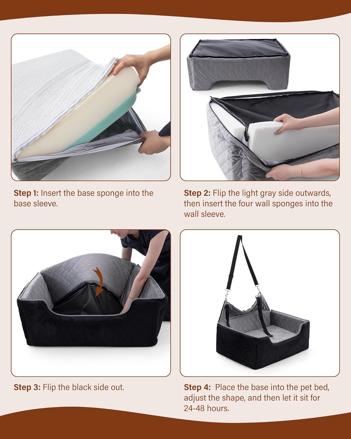 Dog Car Seat for Large Medium Dogs Under 55 lbs, Dog Booster Seat for 2 Small Dogs, Detachable Washable Pet Travel Bed with Thick Memory Foam Cushion, Safety Belt and Storage Pockets | Black