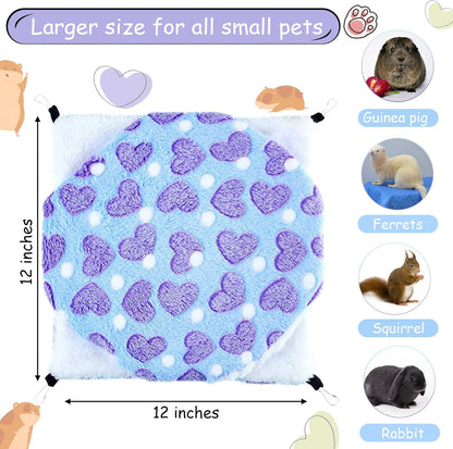 BOAO 2 Pcs Guinea Pig Rat Hammock Guinea Pig Hamster Ferret Hanging Hammock Accessories for Small Animals Chinchilla Parrot Sugar Glider Ferret Squirrel (Purple, Coffee Color, Heart Pattern)