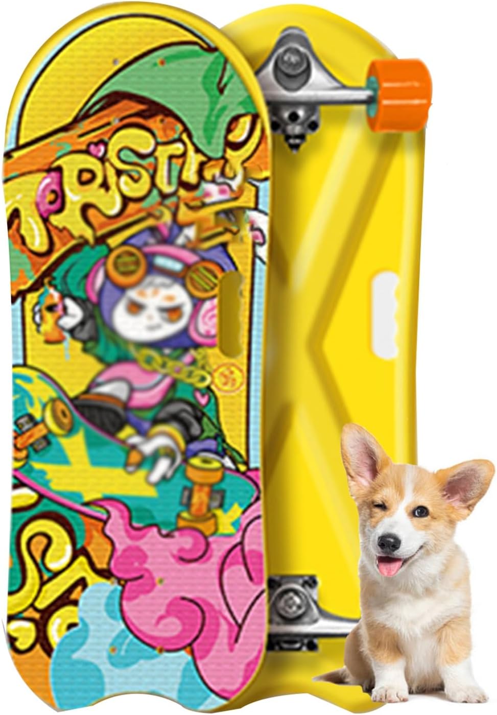 Dog Skateboard, Dog Skateboard for Bulldogs, Cat Skateboard Pu Wheels Pet Skateboard Complete Designed for Dogs and Pets(Yellow)