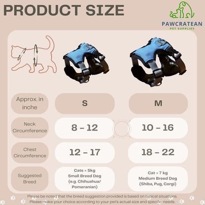 Cat 5-Point Adjustable Harness and Leash Set, Sky Blue Polyester, 5-Point Adjustable Vest with Reflective Lines Prefect for Outdoor Soft Comfortable (Small)