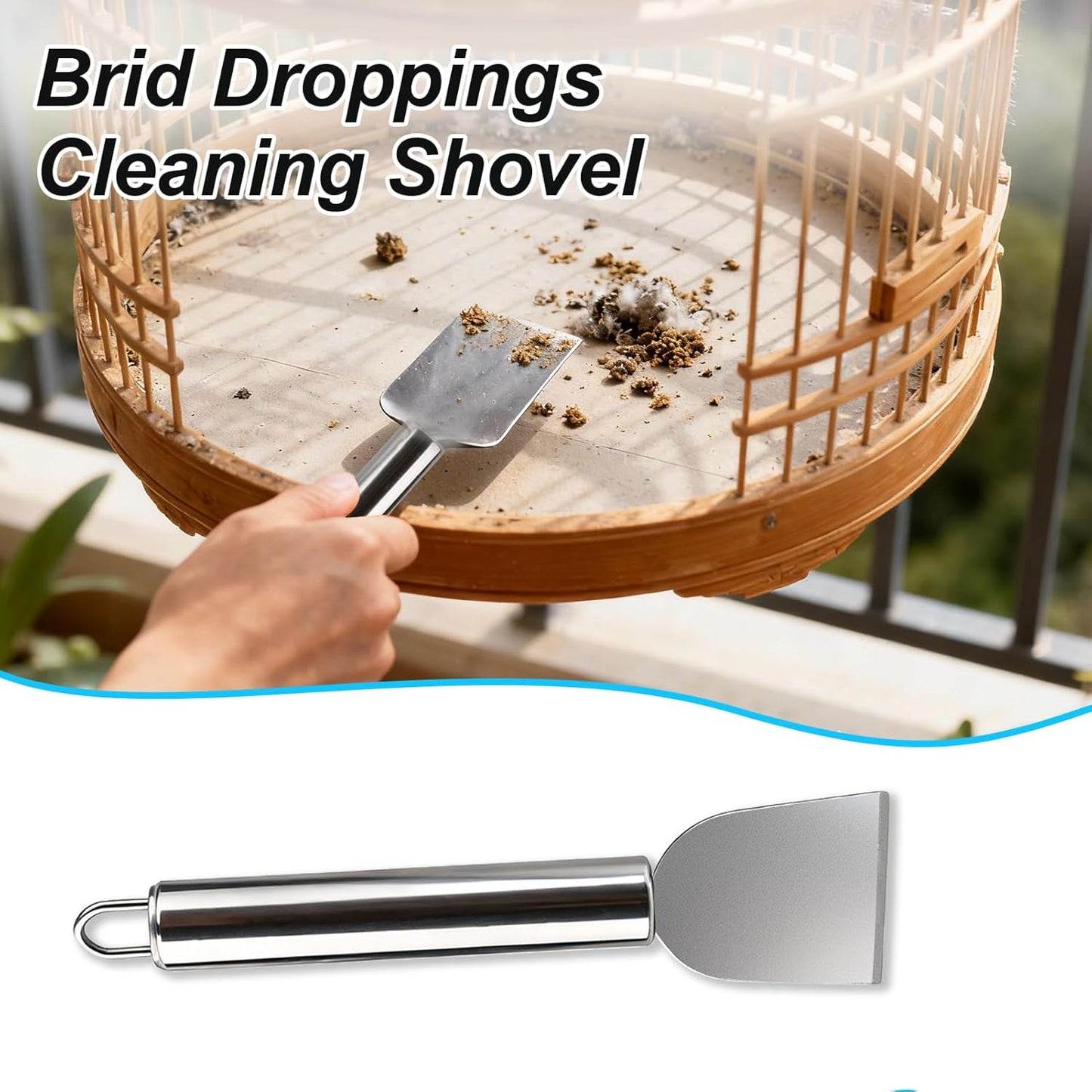 6 PCE Set Bird Cage Cleaner with Cleaning Towel, Stainless Steel Poop Remover & Cage Cleaning Brush Tools, Complete Bird Cage Accessories for Parakeet & Small Animal Cage Cleaning