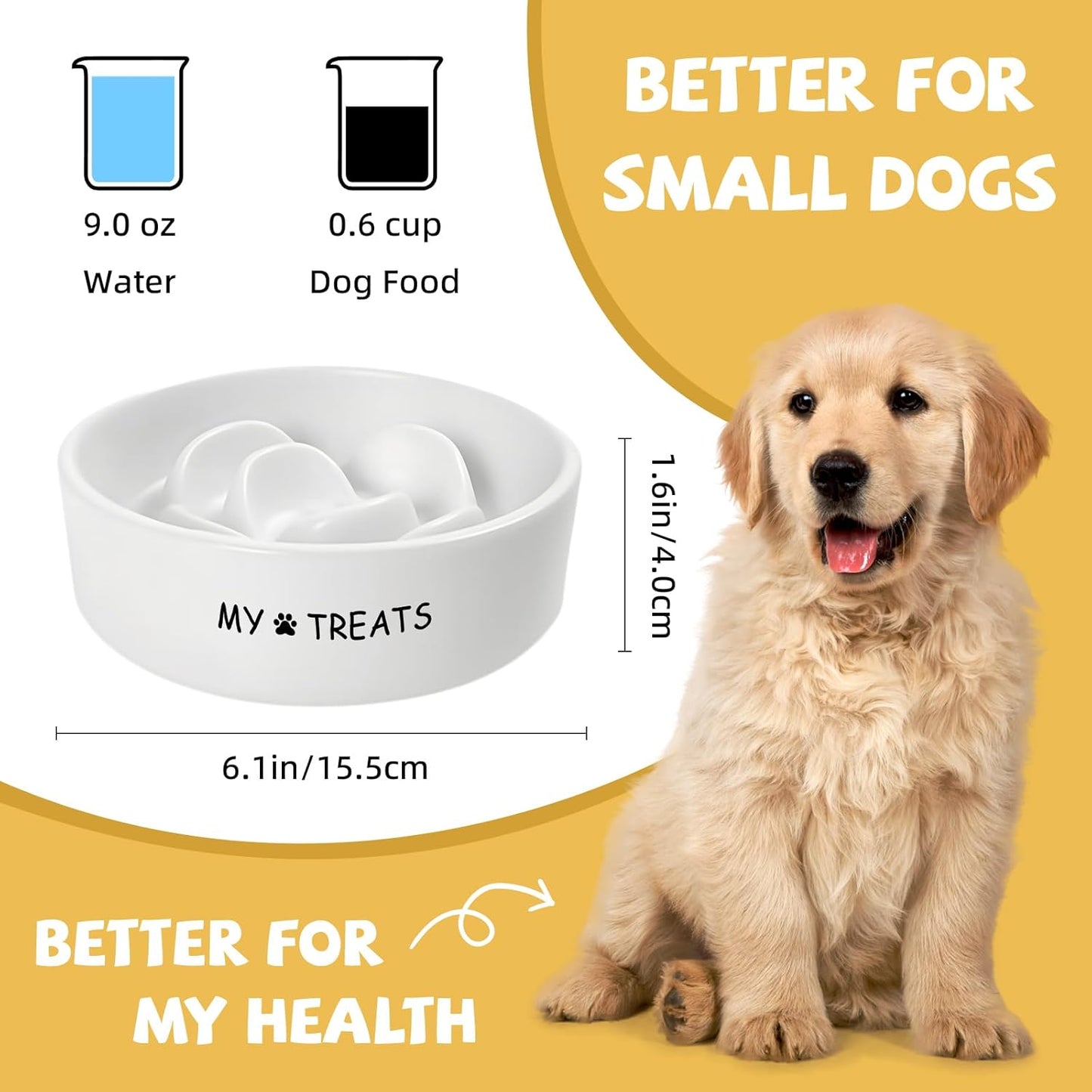 Slow Feeder Dog Bowls - Ceramic Dog Bowls for Small & Medium Dogs - White Slow Eating Dogs Bowl - Ceramic Puppy Slow Feeder - Puppy Food Bowl(Flower)
