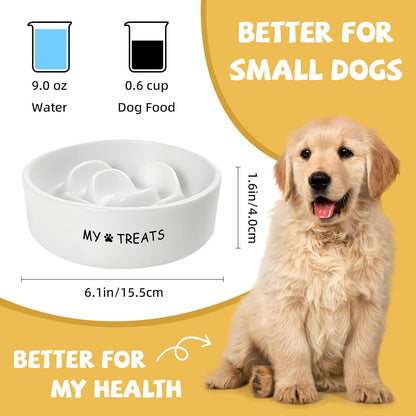Slow Feeder Dog Bowls - Ceramic Dog Bowls for Small & Medium Dogs - White Slow Eating Dogs Bowl - Ceramic Puppy Slow Feeder - Puppy Food Bowl(Flower)